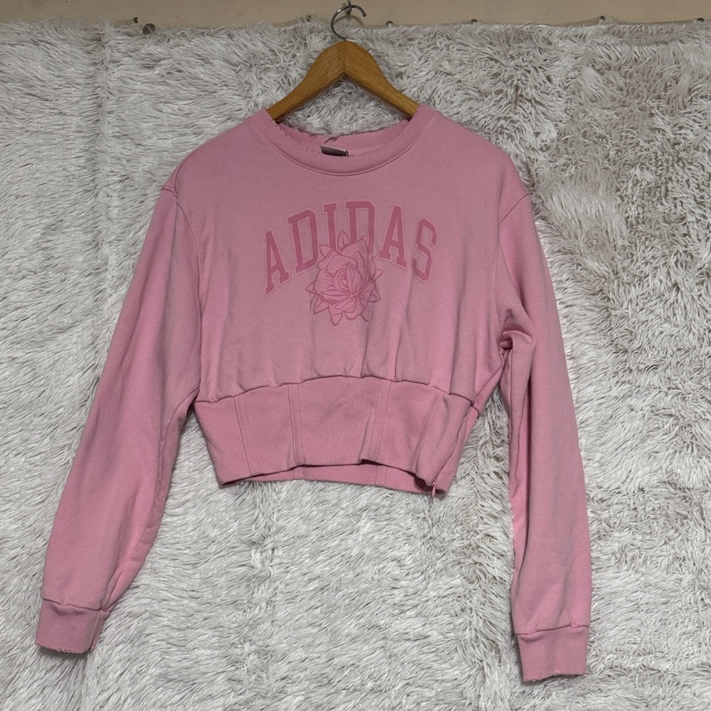 Adidas Women's Rose Pink Cropped Hoodie